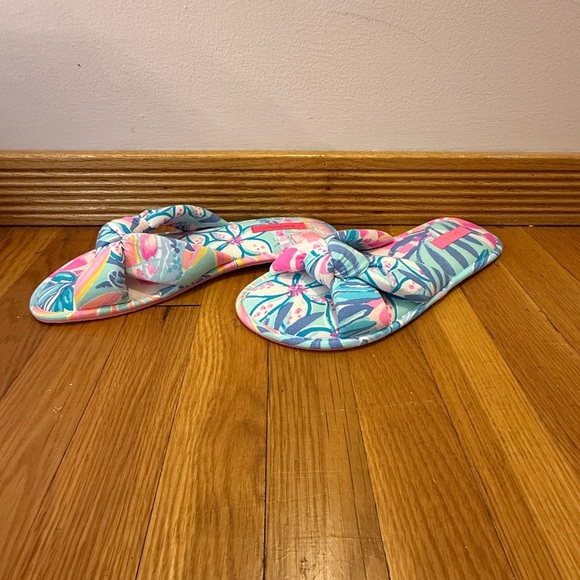 Lilly Pulitzer Sea Glass Aqua Rainforest Retreat Pool Slippers L/XL New - Picture 4 of 6